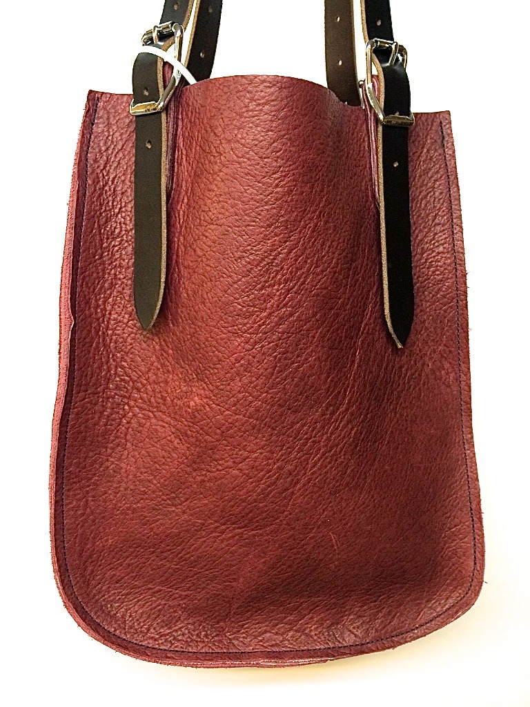 Market bag in burgundy,dk.brown strap 13"x16"h. (2)